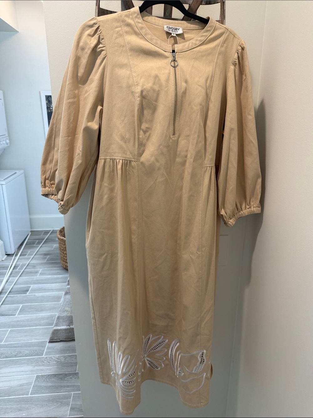 CROSBY by Mollie Burch Beige Maxi Dress with Embroidered Hem